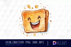 Watercolor Cute Toast Happy Face Clipart, Sublimation Art Product Image 1