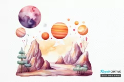 Watercolor Candy Planet Landscape PNG Clipart Product Image 1