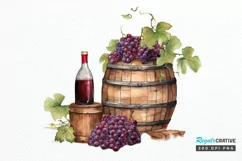 Vintage Grape Wine Bottle and Barrel PNG Clipart Product Image 1