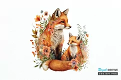 Watercolor Cute Mom And Baby Fox PNG Clipart Product Image 1