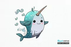 Cute Kawaii Narwhal Sticker PNG Clipart Product Image 1