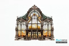 Stained Glass Old Building Sublimation PNG Clipart Product Image 1