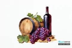 Vintage Grape Wine Bottle and Barrel PNG Clipart Product Image 1