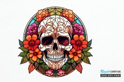 Flower Skull Stained Glass Sublimation PNG Clipart Product Image 1