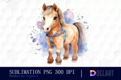 Watercolor Cute Horse Kids Cartoon Clipart, Sublimation Art Product Image 1