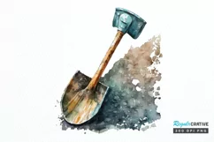 Watercolor Miner Pick Shovel PNG Clipart Product Image 1