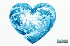 Ocean Heart Watercolor Sublimation PNG Clipart Product Image 1