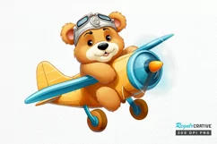 Cute Little Bear Flying On Plane PNG Clipart Product Image 1