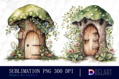 Watercolor Forest Fairy Door Sublimation Clipart PNG Product Image 1