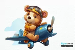 Cute Little Bear Flying On Plane PNG Clipart Product Image 1