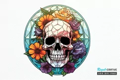 Flower Skull Stained Glass Sublimation PNG Clipart Product Image 1
