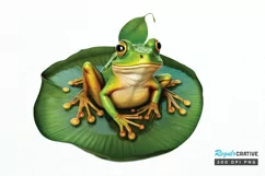 Watercolor Cute Frog on a Lilly pad PNG Clipart Product Image 1