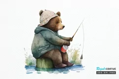Watercolor Daddy Bear Fishing png clipart Product Image 1
