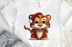 Watercolor Christmas Cute Tiger PNG Clipart Product Image 2