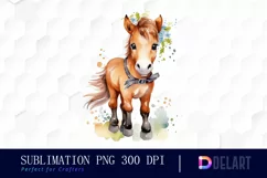 Watercolor Cute Horse Kids Cartoon Clipart, Sublimation Art Product Image 1
