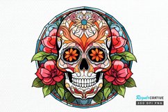 Flower Skull Stained Glass Sublimation PNG Clipart Product Image 1