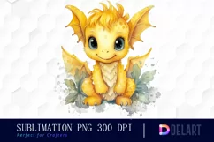 Watercolor Cute Yellow Baby Dragon Sublimation Art Product Image 1