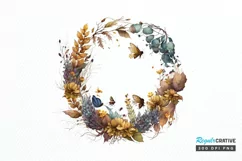 Watercolor Floral Wreath Autumn PNG Clipart Product Image 1