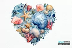 Ocean Heart Watercolor Sublimation PNG Clipart Product Image 1