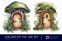 Watercolor Forest Fairy Door Sublimation Clipart PNG Product Image 1