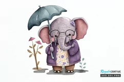 Watercolor Cute Elephant Grandma png clipart Product Image 1