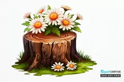Flowers On Tree Stump Watercolor PNG Clipart Product Image 1