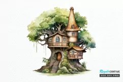 Fairy Tree House Watercolor PNG Clipart Product Image 1