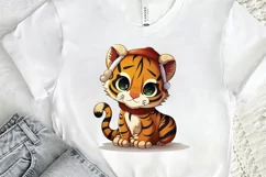 Watercolor Christmas Cute Tiger PNG Clipart Product Image 2