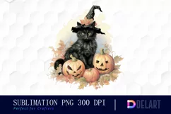 Watercolor Halloween Girl and Cat Clipart Image Product Image 1