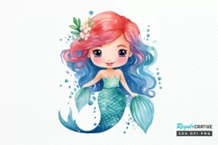 Cute Mermaid Watercolor PNG Clipart Product Image 1