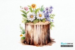 Flower Wooden Stump Watercolor Sublimation PNG Clipart Product Image 1