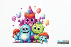 Cute Monsters On Birthday Sublimation PNG Clipart Product Image 1