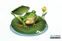 Watercolor Cute Frog on a Lilly pad PNG Clipart Product Image 1
