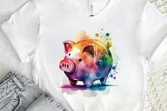 Watercolor Piggy Bank PNG Clipart Product Image 2