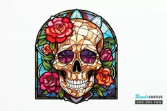 Flower Skull Stained Glass Sublimation PNG Clipart Product Image 1