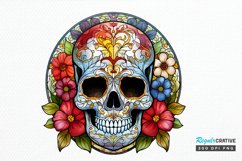 Flower Skull Stained Glass Sublimation PNG Clipart Product Image 1