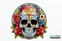 Flower Skull Stained Glass Sublimation PNG Clipart Product Image 1
