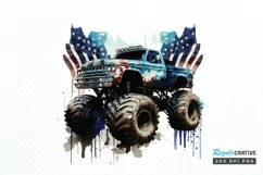Watercolor American Monster Truck png clipart Product Image 1