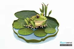 Watercolor Cute Frog on a Lilly pad PNG Clipart Product Image 1