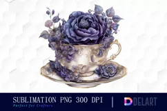 Watercolor Gothic Halloween Tea Time Clipart, PNG Product Image 1