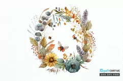Watercolor Floral Wreath Autumn PNG Clipart Product Image 1