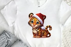 Watercolor Christmas Cute Tiger PNG Clipart Product Image 2