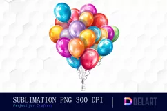 Watercolor Colorful Birthday Balloon Clipart Design Product Image 1