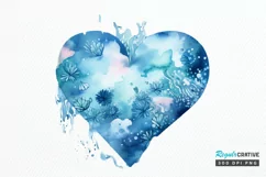 Ocean Heart Watercolor Sublimation PNG Clipart Product Image 1