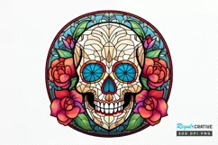 Flower Skull Stained Glass Sublimation PNG Clipart Product Image 1