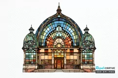 Stained Glass Old Building Sublimation PNG Clipart Product Image 1