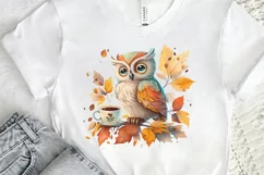 Watercolor Cute Owl with a Cup PNG Clipart Product Image 2