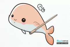 Cute Kawaii Narwhal Sticker PNG Clipart Product Image 1
