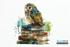 Watercolor Owl On Books PNG Clipart Product Image 1