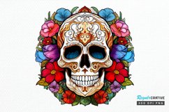 Flower Skull Stained Glass Sublimation PNG Clipart Product Image 1